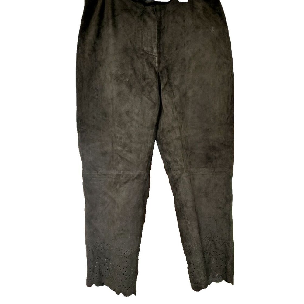 Suede Leather Cropped Pants by Express Size 5/6 Eyelet Cuff Dark Green